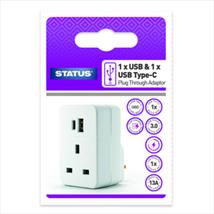Status USB A + USB C Charging Port Power Adaptor White  Plug Through