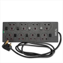 Status Black 8 Socket Individually Switched 2 mtr Extension Lead