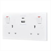 Status 13A 2-Gang Switched Socket + Type A & C outlet USB Charger White