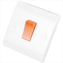 Scolmore Click Mode 45A DP 1 Gang Switch with Red Rocker White CMA200